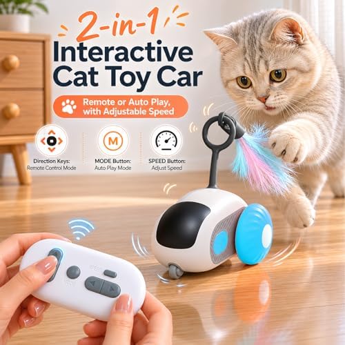 Remote Control Mouse Cat Toy, Smart Interactive Moving Cat Toy Car with Obstacle Avoid, USB Rechargeable Electric Kitten Exercise Toy for Indoor Cats（Blue）