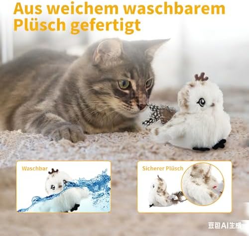 Gigwi Interactive Cat Toys for Indoor Cats, Flapping and Chirping Catnip Toys for Cat Exercise, Automatic Cat Toy with Beating Wings & Real Feather Tail, Rechargeable Cat Kicker Toy Prince