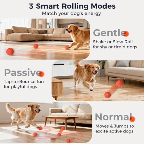 2-Pack Interactive Dog Toys, Smart Automatic Bouncing Vibrating Washable Dog Ball, Durable Pet-Safe E-TPU Material, Type-C Charging, Anti Boredom Dog Toys to Keep Them Busy for Medium & Large Dogs