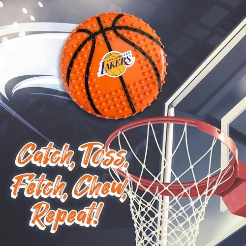Pets First NBA LA Lakers Hard-Nylon Bacon-Flavored Basketball Chew Toy, Indestructible Dog and Cat Chewy Toy, Tug, Fetch Toy, Sporty Fun Toy for Dogs