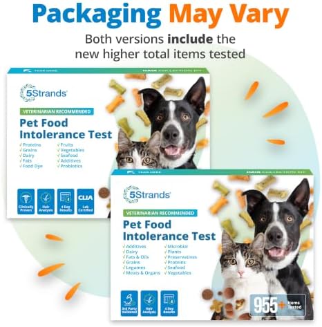 5Strands Pet Food Intolerance Test for Dogs & Cats, 825 Items Tested | Identify Food Triggers for Pets of All Breeds & Ages. At-Home Hair Analysis to Pinpoint Gut Health Stressors, 4 Day Results