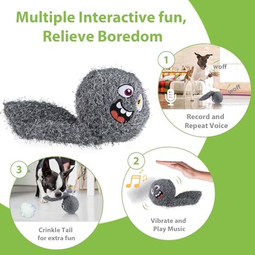 PETGEEK Interactive Dog Ball Toy, Vibrating Dog Ball with Music and Recording, Enrichment Toys for Dogs to Keep Them Busy, USB-C Rechargeable Squeaky Toys for Small/Medium/Large Dogs(Gray)