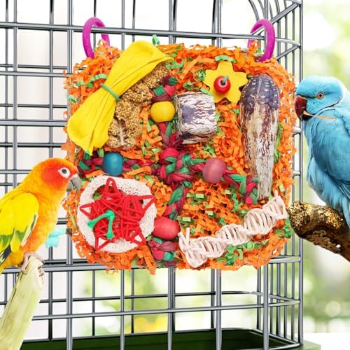 Bird Toys for Small & Medium Parrots - Natural Foraging & Shredding Cage Hanging Toys with Seagrass Mat, Starfruit, Loofah Slices for Budgies, Cockatiels, Lovebirds, Conures (2 PCS)