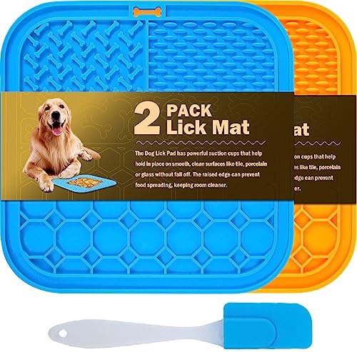 2 PCS Lick Mat for Dogs, Slow Feeder Licking Mat, Anxiety Relief Lick Pad with Suction Cups for Peanut Butter Food Treats Yogurt, Pets Bathing Grooming Training Calming Dog Bowl Mat