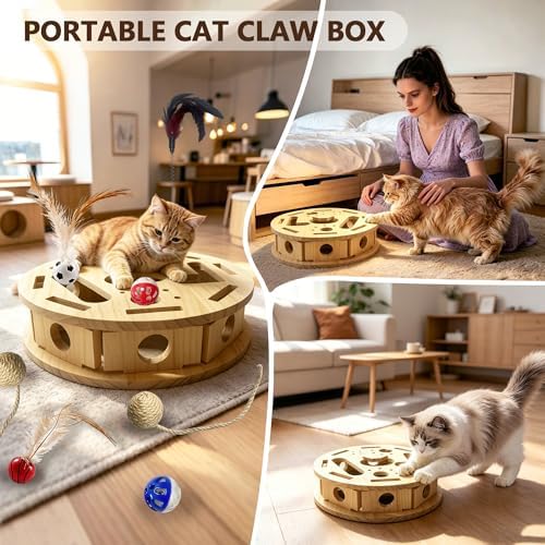 2026 New Model Circle Cat Nail File Enrichment Box Cat Nail File Box with Sandpaper Stress-Free Alternative to Trimming Nails, Cat Toys Interactive for Indoor Cats Nail Scratcher （Circular）