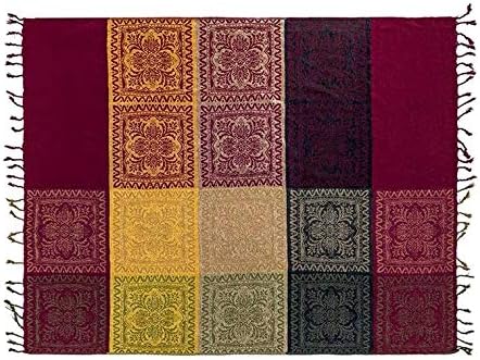 Boho Throw Blanket, Chenille Jacquard Tassels Throw Blankets for Bed Couch Soft Chair， Bohemian Fringe Tassels (Red, S:60x75