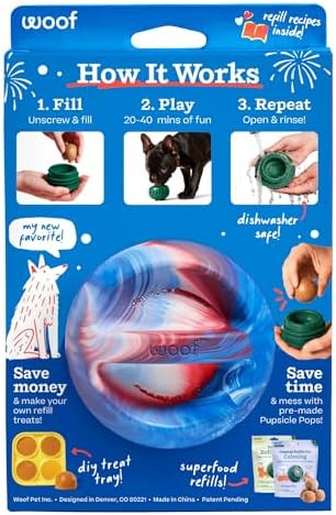 WOOF Pupsicle Interactive Dog Ball Toy for Dogs Large 25-75 lbs - July 4th