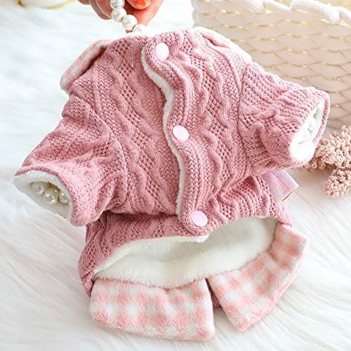 Dog Princess Sweater for Small Dogs Thick Shirt Plaid Clothes Costume Pet Girl Cute Coat Outfits Fall Costumes Winter Dog Sweaters (XL,Pink)