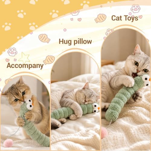 3 Pack Long Cat Kicker Toys with Catnip, 14.5 Inch Plush Caterpillar Cat Toys for Indoor Cats, Interactive Kicker Toys with Rabbit Fur Tail for Biting and Play