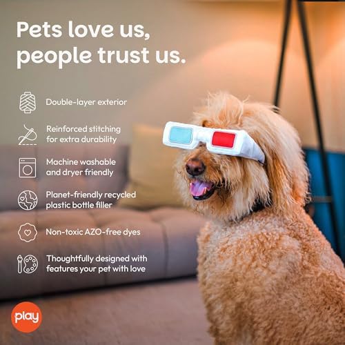 P.L.A.Y. Cute Plush Dog Toys - Hollywoof Cinema, Movie Themed Durable Squeaker Chew Toy, Great for Puppies & Small, Medium, Large Dog Breeds - Machine Washable, Recycled Materials (3-Dog 3D Glasses)