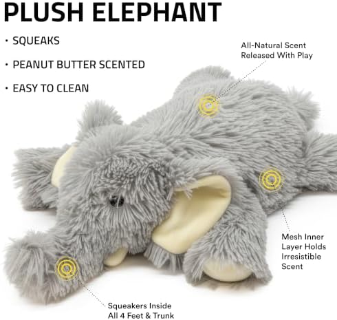 Playology Plush Elephant Squeaky Dog Toy - Jumbo, Peanut Butter Scent