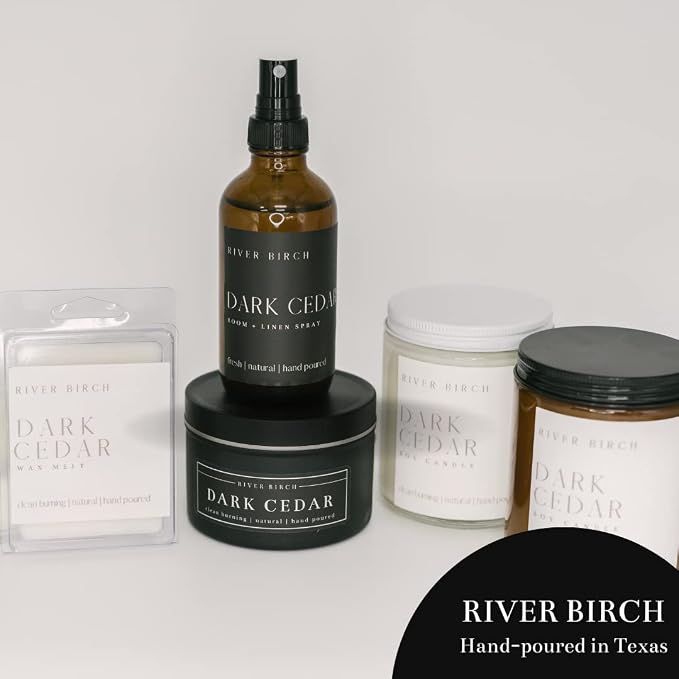 River Birch Candles Cedar Eucalyptus Scented Candle | Premium, All-Natural, Non-Toxic, Soy Candles | 8 oz. Black Matte Tin Travel Candle | Cozy Relaxing Gifts for Home