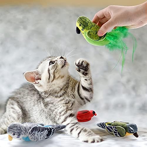 Cat Catnip Toys Interactive Cats 4pcs Kitten Plush Nip Chew Bird Toy with Crinkle Paper Pet Best Treats Stuffed Pillow Cute Teething Play Gifts Soft Kick Sound Supplies for Indoor Kitty