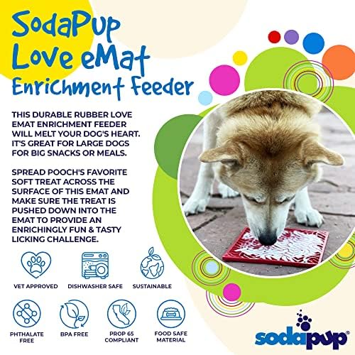 SodaPup Love eMat – Durable Lick Mat Feeder Made in USA from Non-Toxic, Pet-Safe, Food Safe Rubber for Mental Stimulation, Avoiding Overfeeding, Fresh Breath, Digestive Health, Calming, & More