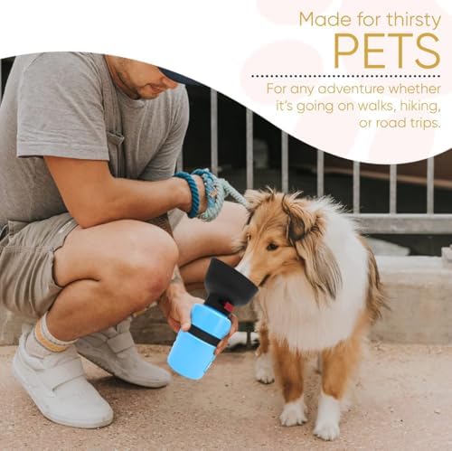 Dog Water Bottle with Food Treat Container 2 in 1, Travel Puppy Water Bowl, Portable Pet Dispenser, Dog Stuff Accessories Items, Puppy Essentials Necessities for Walking On The Go (Blue, 600ML)