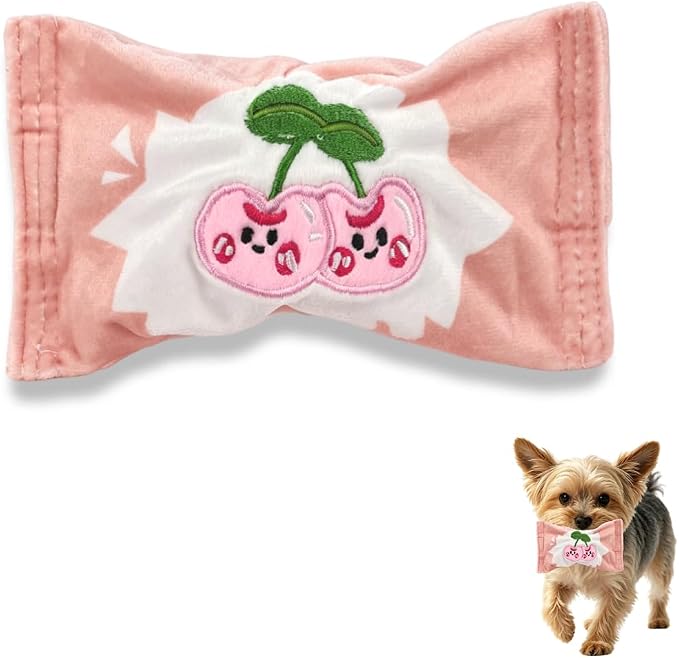 Andiker Squeaky Dog Toy, Cute Candy Shape Lemon Cherry Pattern Dog Chew Toy with Squeaky Spiky Ball and Crinkle Paper, Interactive Plush Dog Toy for Dogs Indoor Teething and Anxiety Relief (Pink)