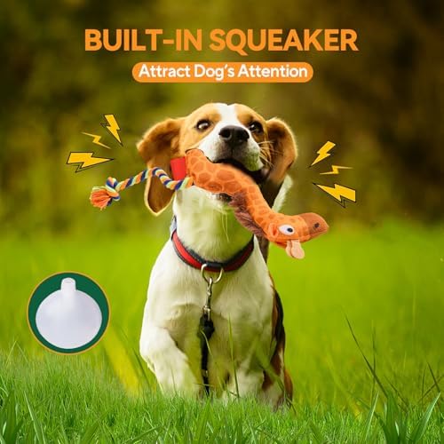 AUSCAT Plush Dog Rope Toy, Durable Squeaky Dog Toys for Puppy Small Medium Dogs (Not for Aggressive Chewers), Crocodile & Giraffe & Flamingo