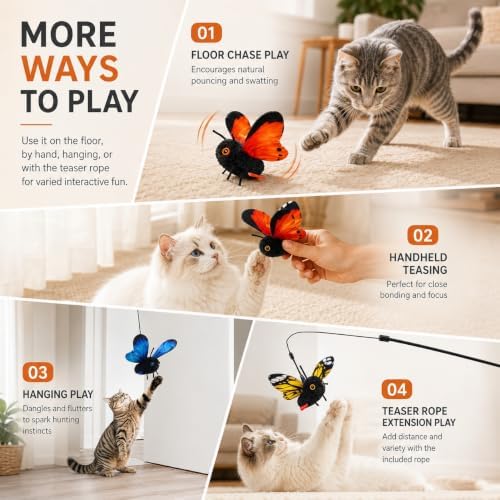 Smart Sensing Flapping Butterfly Toy, Rechargeable Interactive Cat Toy，Blue