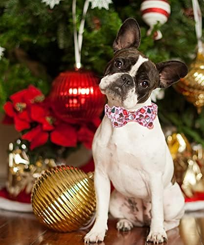DOGWONG Christmas Dog Collar with Sailor Bow, Pink Santa Claus Dog Collar Soft Durable Adjustable Cotton Cute Girl Puppy Collar for Small Medium Large Dog