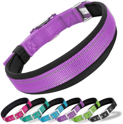 Reflective Dog Collar for Large Dogs Wide Padding 6 Holes Adjusta