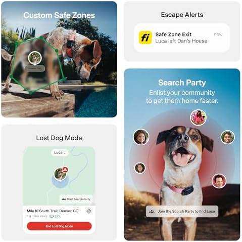 Fi Mini Attachable GPS + Health Tracker for Dogs, 12-Month Membership | Smart GPS collar attachment with virtual fences, escape alerts, health and step tracking. Lightweight and waterproof.