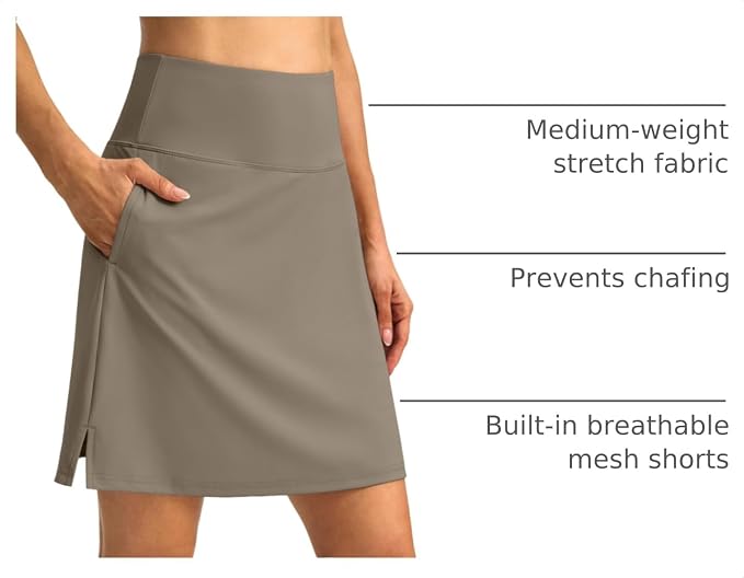 18" Skorts for Women 3 Pockets High Waist Long Athletic Tennis Skirt Golf Skort for Casual Summer Travel