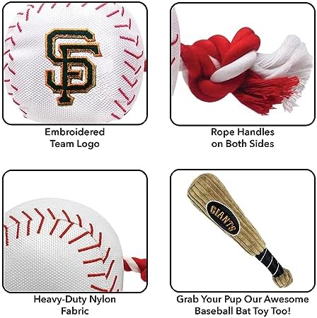 Pets First MLB San Francisco GiantsBaseball Rope Toy for Dogs & Cats. Tough Nylon, Sporty Baseball Design, Heavy-Duty Ropes with Inner Squeaker