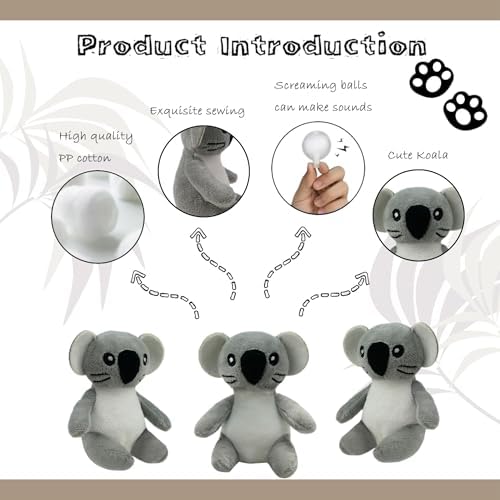 Koala Plush Dog Toy Squeaky Toy, Interactive Hide and Seek Replacement Dog Toys for Small & Medium Dogs (3Pcs Squeaky Koala)