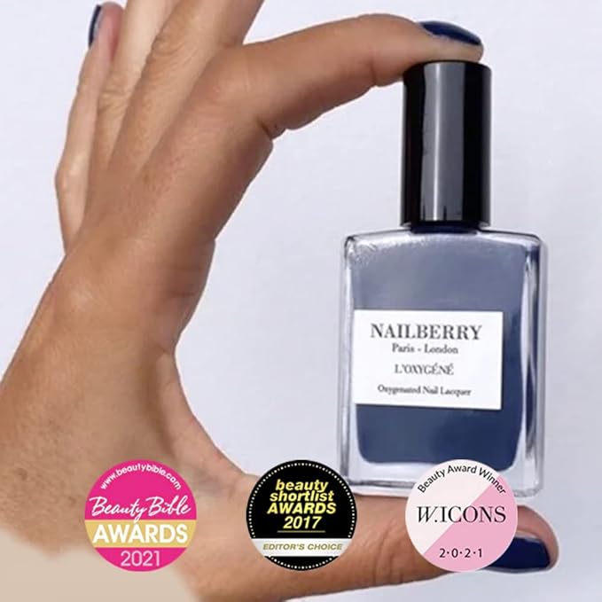 Nailberry L'Oxygéné Oxygenated Nail Lacquer | Number 69 | Dark Blue With A Hint of Gray Opaque | UV Protected Long-Wear Nail Polish | 12-Free | Vegan | Certified Halal | Cruelty & Gluten Free | 15 ml