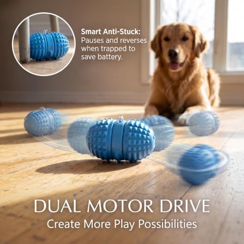 Smart Interactive Dog Toy, 8 Modes Automatic Rolling Ball with a Recording Function, Food-Grade Rubber Material Interactive Dog Ball for Medium and Large Dogs，Blue
