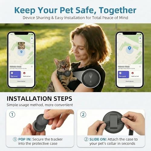 GPS Pet Tracker for Dogs & Cats, Smart Collar with Real-Time Location | No Monthly Fee, Activity Monitoring, Adjustable Reflection Strap, Find My Compatible, Lightweight Wear, Plug And Play