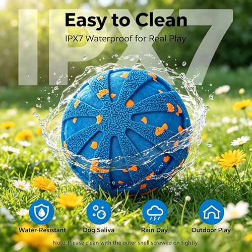 Smart Interactive Dog Toy Wicked Ball Automatic Moving Bouncing Rotating Active Rolling Ball 3 Modes Chew Resistant E-TPU Dog Ball IPX7 Waterproof Electric Puppy Toy for Small Medium Large Dogs Blue