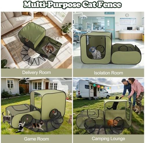 Cat Playpen, 3-in-1 Pop-up Outdoor Cat Enclosure, Green