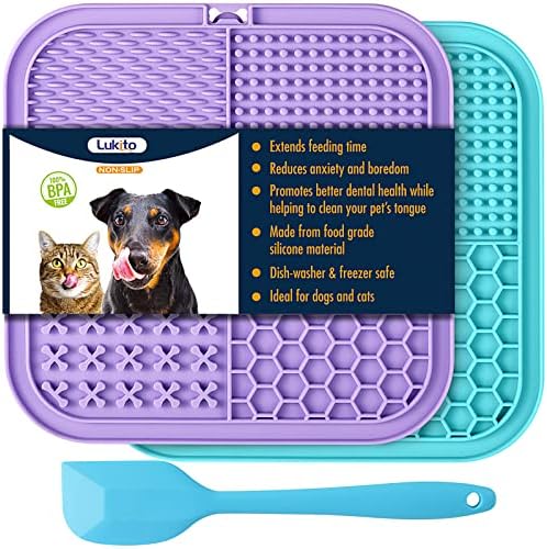 LUKITO Lick Mat for Dogs & Cats 2 Pack, Slow Feeder Licking Pad with Suction Cups for for Anxiety Relief and Boredom Reducer, Perfect for Bathing Grooming