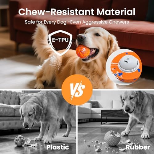 Smart Interactive Dog Toy Ball - Automatic Bouncing & Rolling, Chew-Resistant E-TPU Material, 3 Interactive Modes, IPX7 Waterproof, Smart Chase Pet Toy Ball for Medium and Large Dogs (Orange)
