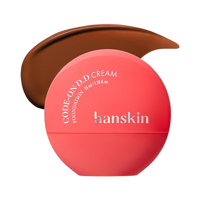 Hanskin Code on Double D Cream Foundation, Full Coverage Korean Liquid Skin Tint Foundation, Semi-Matte Finish, Lightweight Pore-Perfecting Base, 1.18 Fl Oz (52NC DEEP COCOA)