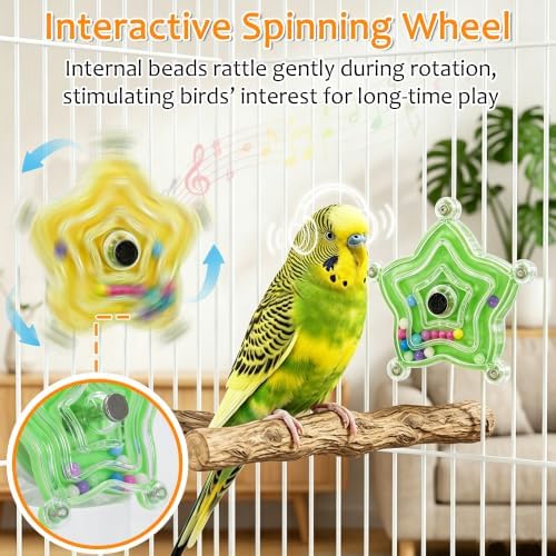 2pcs Bird Toys for Parakeets with Bell, Spinner Wheel (Rondom Color)