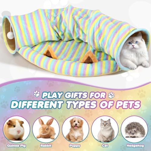 Spardar 2-in-1 Bunny Tunnel Bed, with Removable Mat Hideout,Stripe