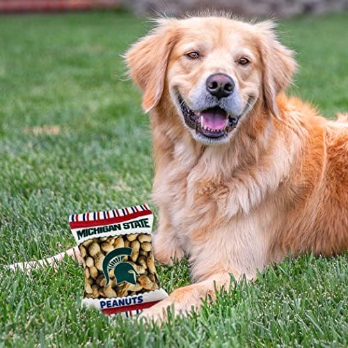 Pets First NCAA Michigan State Spartans Crinkle FINE Plush Dog & CAT Squeak Toy - Cutest Stadium Peanuts Snack Plush Toy for Dogs & Cats with Inner Squeaker & Beautiful Baseball Team Name/Logo