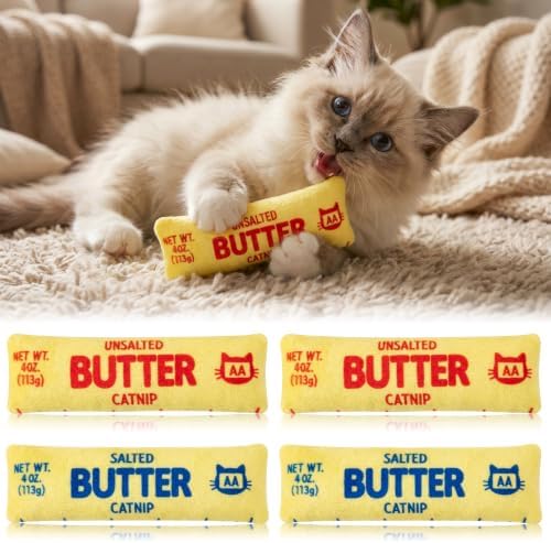 4Pcs Butter Catnip Crinkle Paper Sound Toys for Cat, Catmint Cat Toy Gift