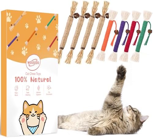 WOUSEDO 8 Pack Catnip Chew Toys for Cats, Cotton Sisal Rope Toys