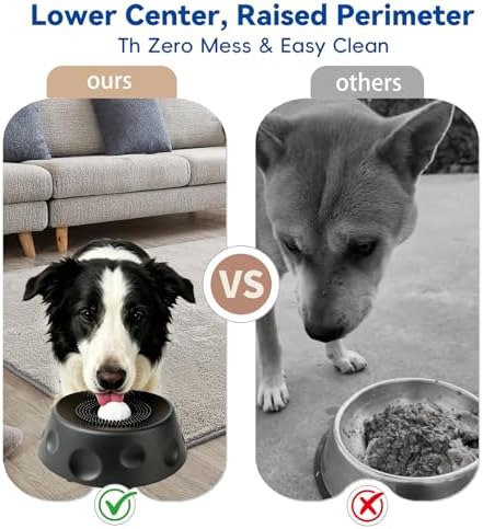 Anti-Choking Slow Feeder Dog Bowl, Interactive Lick Pad with Spinning Ball to Stop Boredom & Separation Anxiety, Food-Grade Silicone Lick Treat Toy for All Breeds Puppies to Large Dogs (Black)