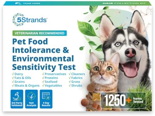 5Strands Pet Food & Environmental Sensitivity Test, 1250 Items Tested | At-home fur sample test for dogs & cats of all ages. Pinpoints food intolerances & environmental triggers. Results in 4 days