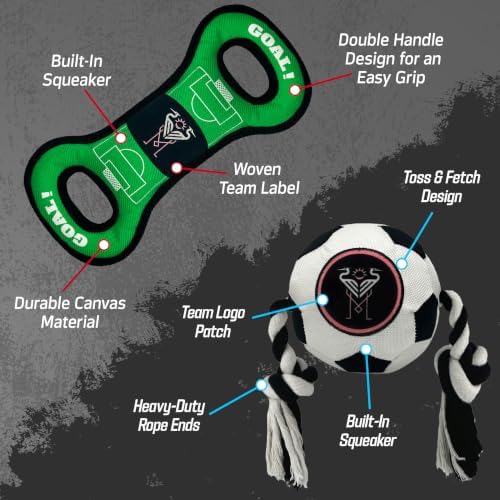 Pets First MLS Inter Miami CF Soccer Field Tug Toy & Soccer Ball Rope Toy Set for Dogs - Officially Licensed Interactive Squeaky Rope Fetch & Chew Toys with Team Logo