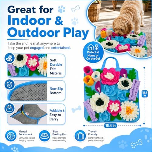 Snuffle Mat for Dogs Sniffing Feeding Mat for Small and Medium Breed Dogs and Cats Non-Slip/Portable/Durable Interactive Puzzle Pet Puppies Toys Encourages Natural Foraging Skills