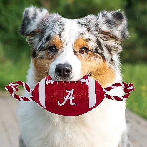 NCAA Alabama Crimson Tide Football Dog Toy, Tough Quality Nylon Materials, Strong Pull Ropes, Inner Squeaker, Collegiate Team Color
