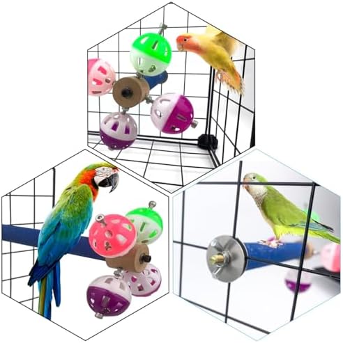 FlidRunest Perch Toy with Rotating Balls for Birds, Rough-surfaced Natural Parrot Perch Toy, Bird Bell Balls for Budgies,Parakeets, Parrots,Cockatiels,Lovebirds,Conures
