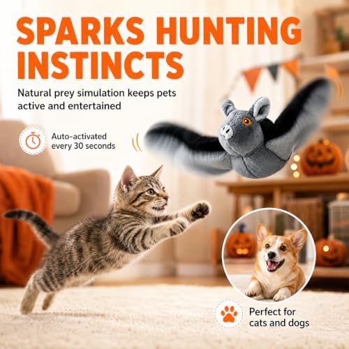 Flying Bat Dog Toy, Flying Bat Toy for Dogs Cats, Flapping Wings Interactive Pet Toy, Realistic Flight Motion and Chirping Sound, Indoor Chase Toy for Exercise, Play and Boredom Relief