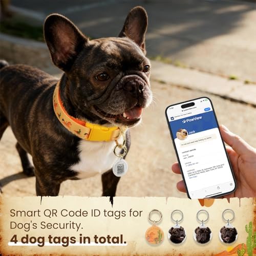 Brindle French Bulldog Polyester Dog Collar and Leash Set with Bowtie, Smart & Safe Design, Includes 1 ID Tag + 3 Frenchie Dog Tags for Instant Location & 2 Sticker Sheets,Gift Set,M