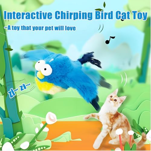 Yewmow Interactive Chirping Cat Toy,Flapping Wings Sound Toy